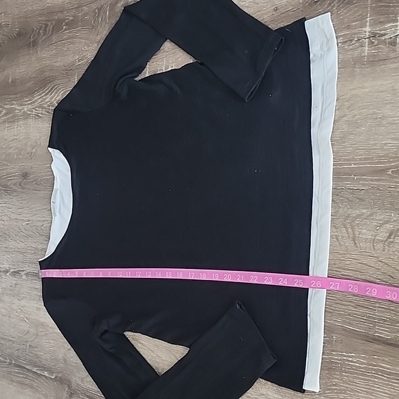 YC WHYCI Milano Wool Blend Layered Long Sleeve Scoop Neck Top Black White - Picture 3 of 10